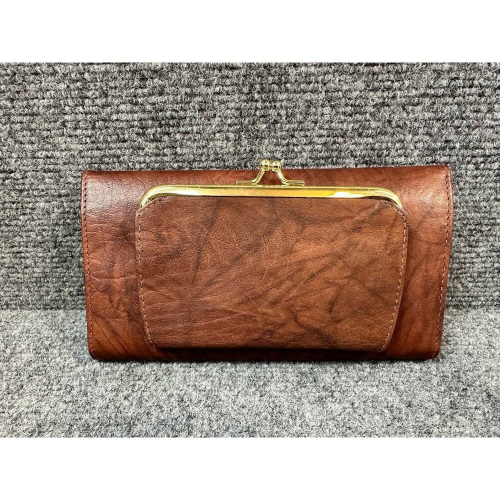 Buxton Genuine Leather Women's Wallet Brown Clutch Kiss Lock - Picture 3 of 14
